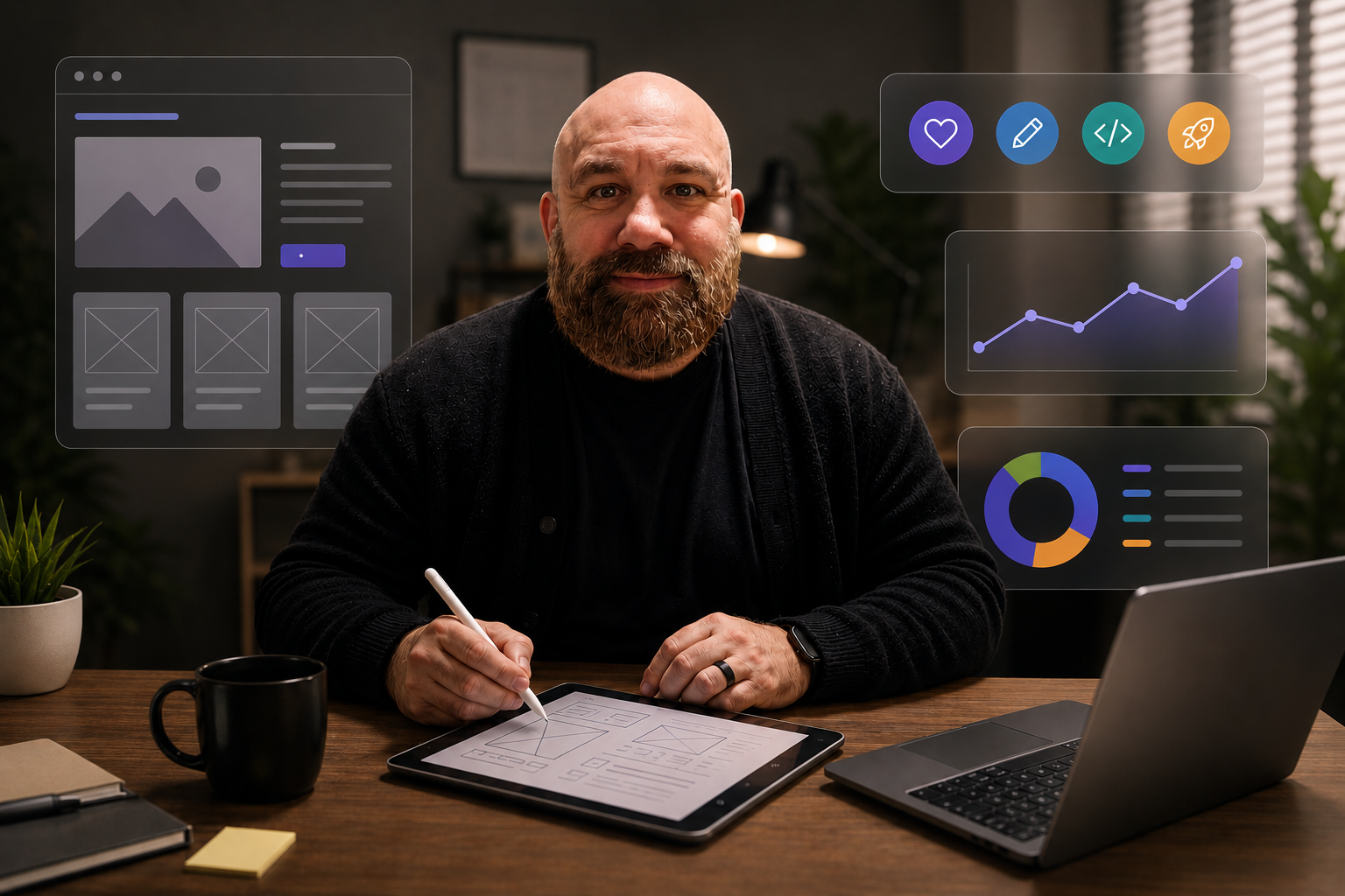 Picture of a UX/UI designer sitting at their desk.