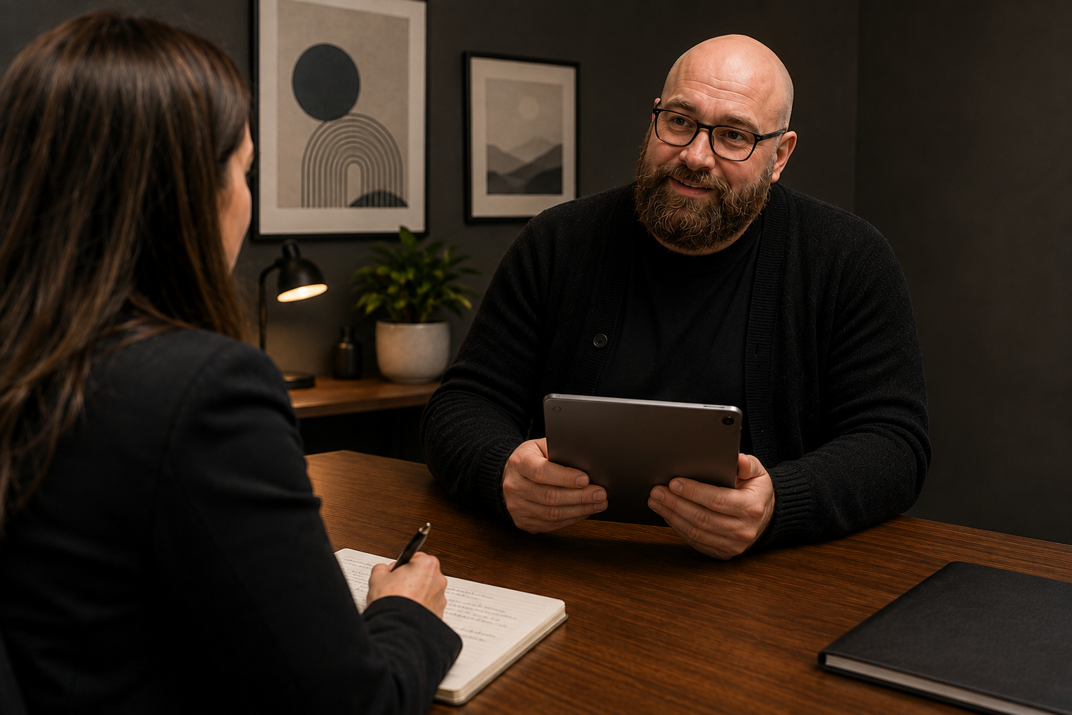 Picture of a UX/UI designer making a portfolio presentation.